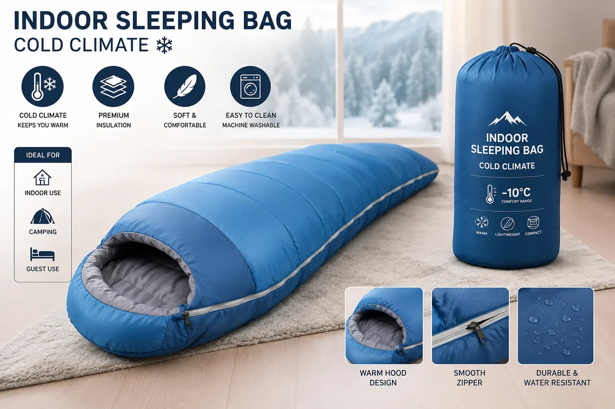 SLEEPING BAG, FOR INDOOR USE, COLD CLIMATE